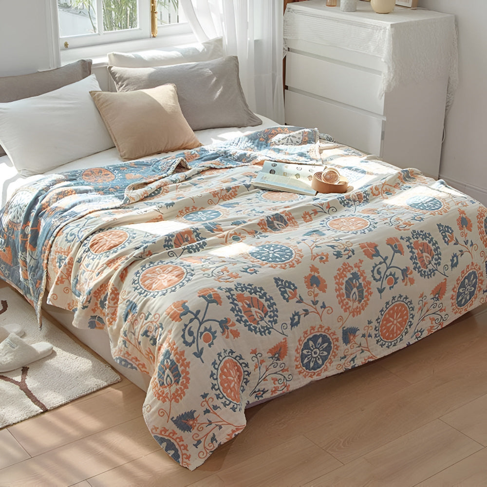 Rustikales Wende-Blanket Baumwolle Blumenmuster - Norvielle