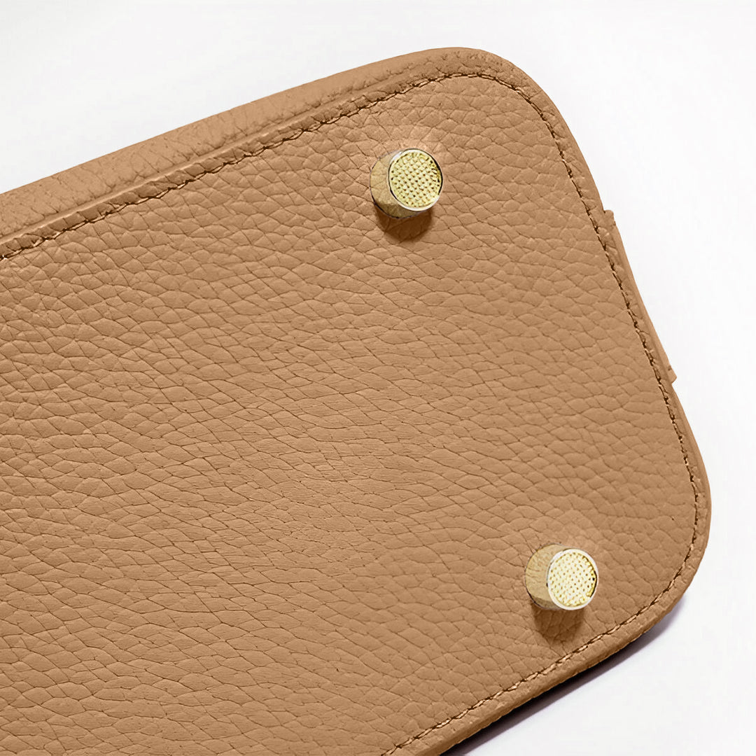 Damen Schultertasche Leder Strukturiert Camel Goldfarben