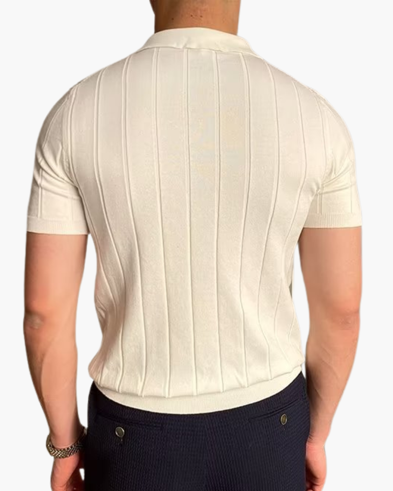 Herren Slim Fit Strick-Poloshirt Geripptes Muster