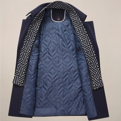 Herren Wintermantel Lang Knöpfe Maßgeschneiderter Woll-Look