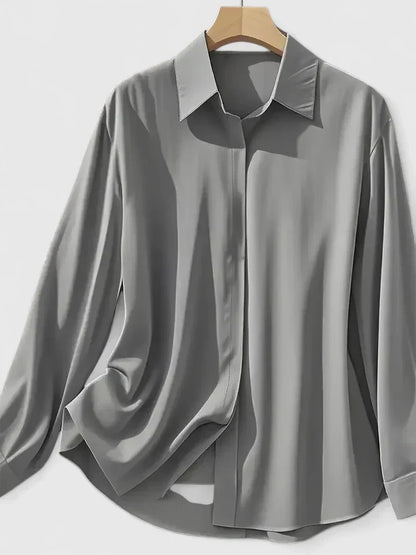 Damen Satin Bluse Mit Knopfleiste Weiß