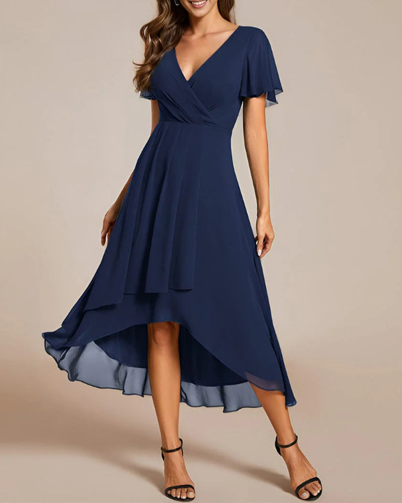 Norvielle Damenkleid V-Ausschnitt Rüschenärmel