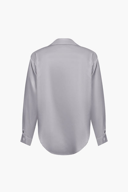 Elegante Damen Langarmbluse Seidiger Satin