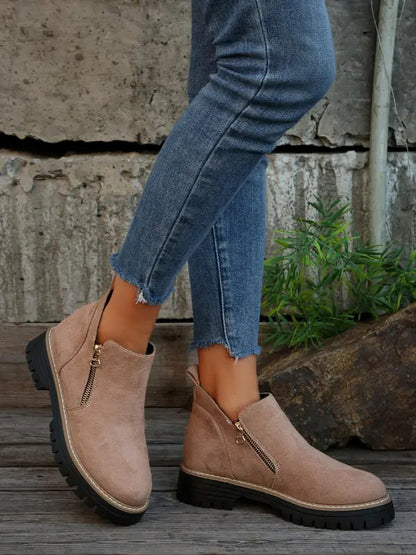 Damen Stiefeletten Reißverschluss Robust