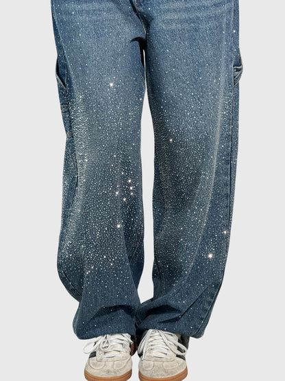 Damen Glänzende Diamant Jeanshose