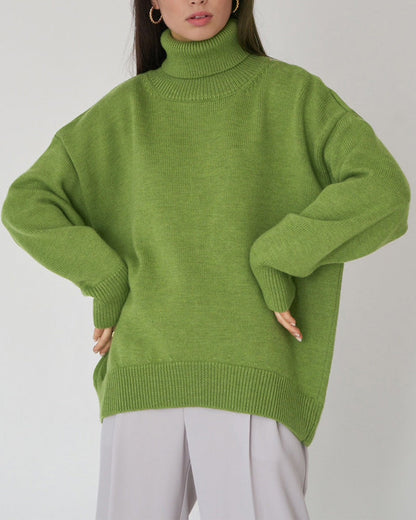 Damen Oversize Pullover Lässig Hochhalter Beige