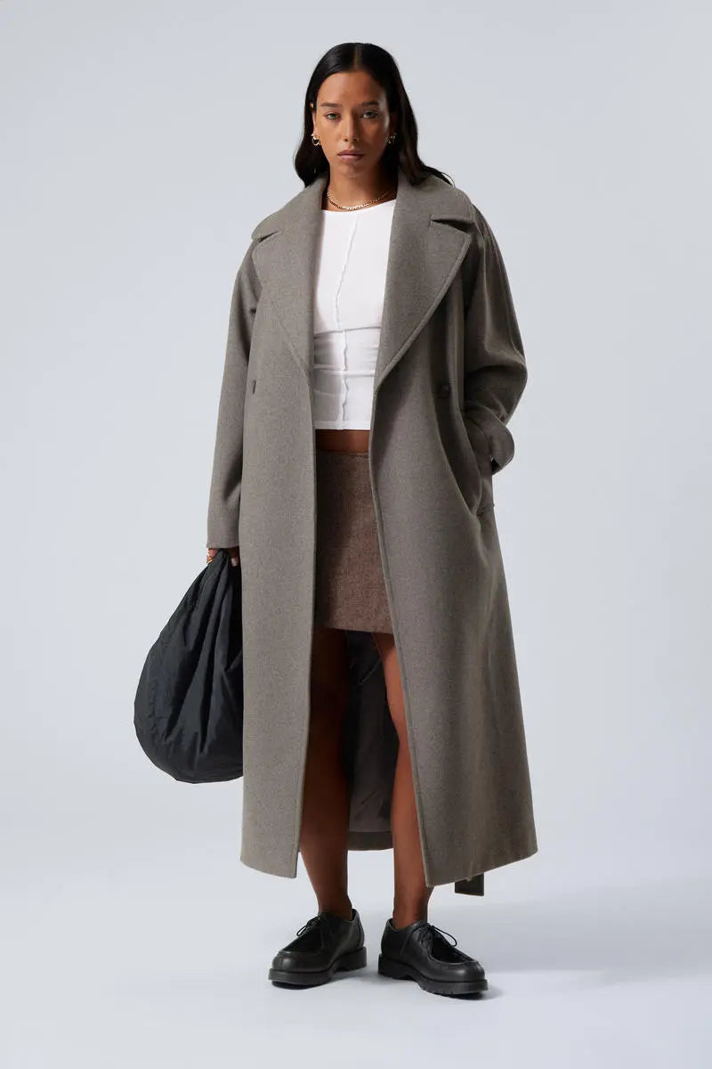 Damen Wollmantel Oversize Lang Schwarz - Norvielle