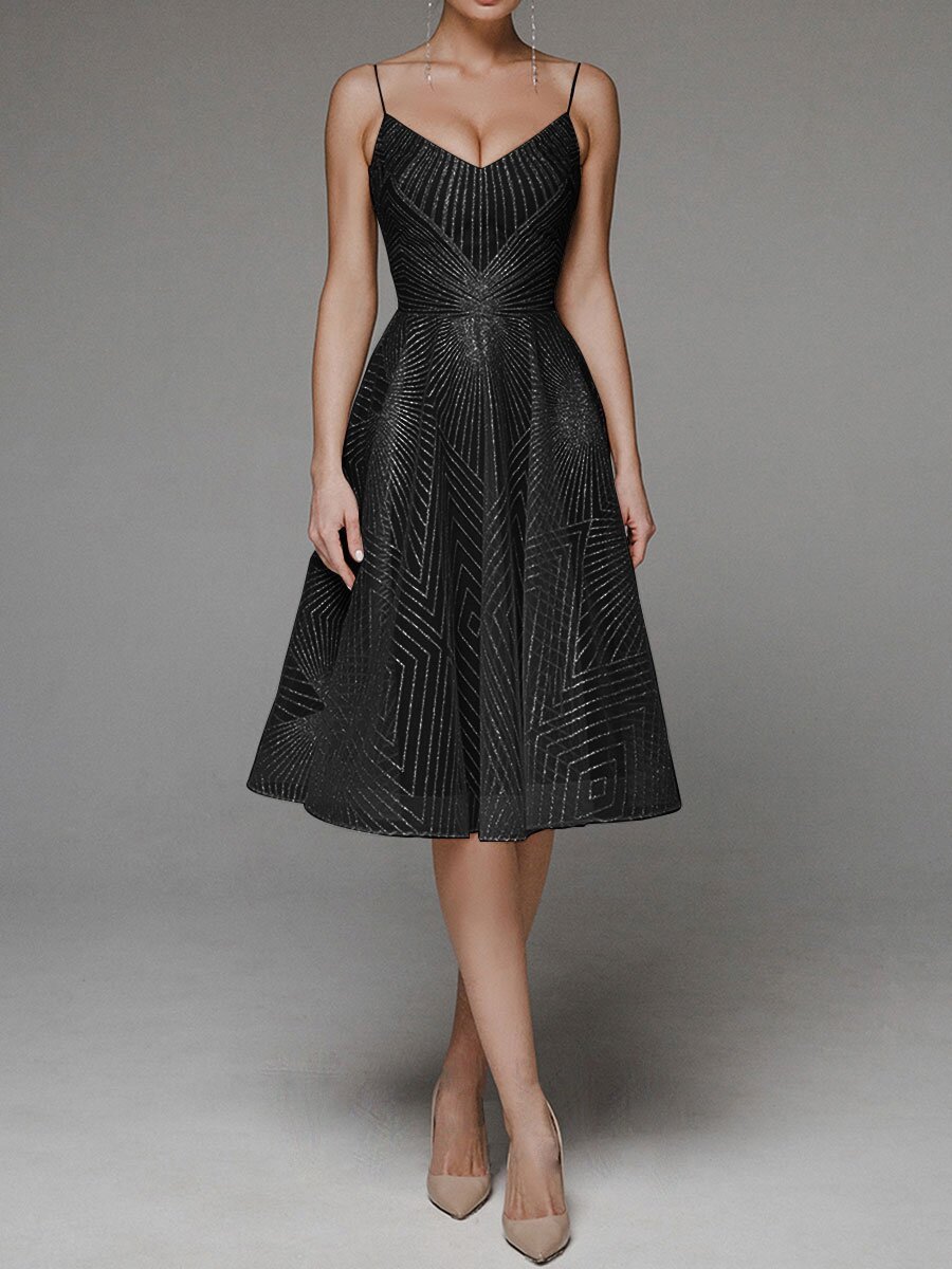 Damen A-Linien-Kleid Midi Spaghettiträger Elegantes