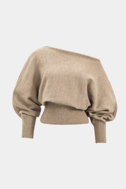 Damen Strick-Zweiteiler-Set One-Shoulder-Pullover High-Waist-Shorts