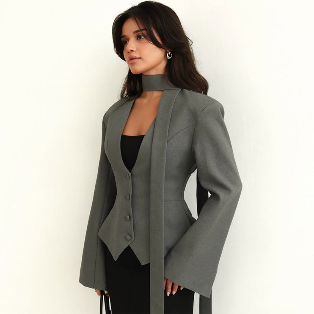Damen Blazerjacke Langärmlig mit Schal Rosé