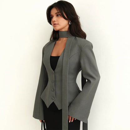 Damen Blazerjacke Langärmlig mit Schal Rosé
