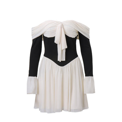 Zara Damen Off-Shoulder Mini-Kleid Schleifen-Detail