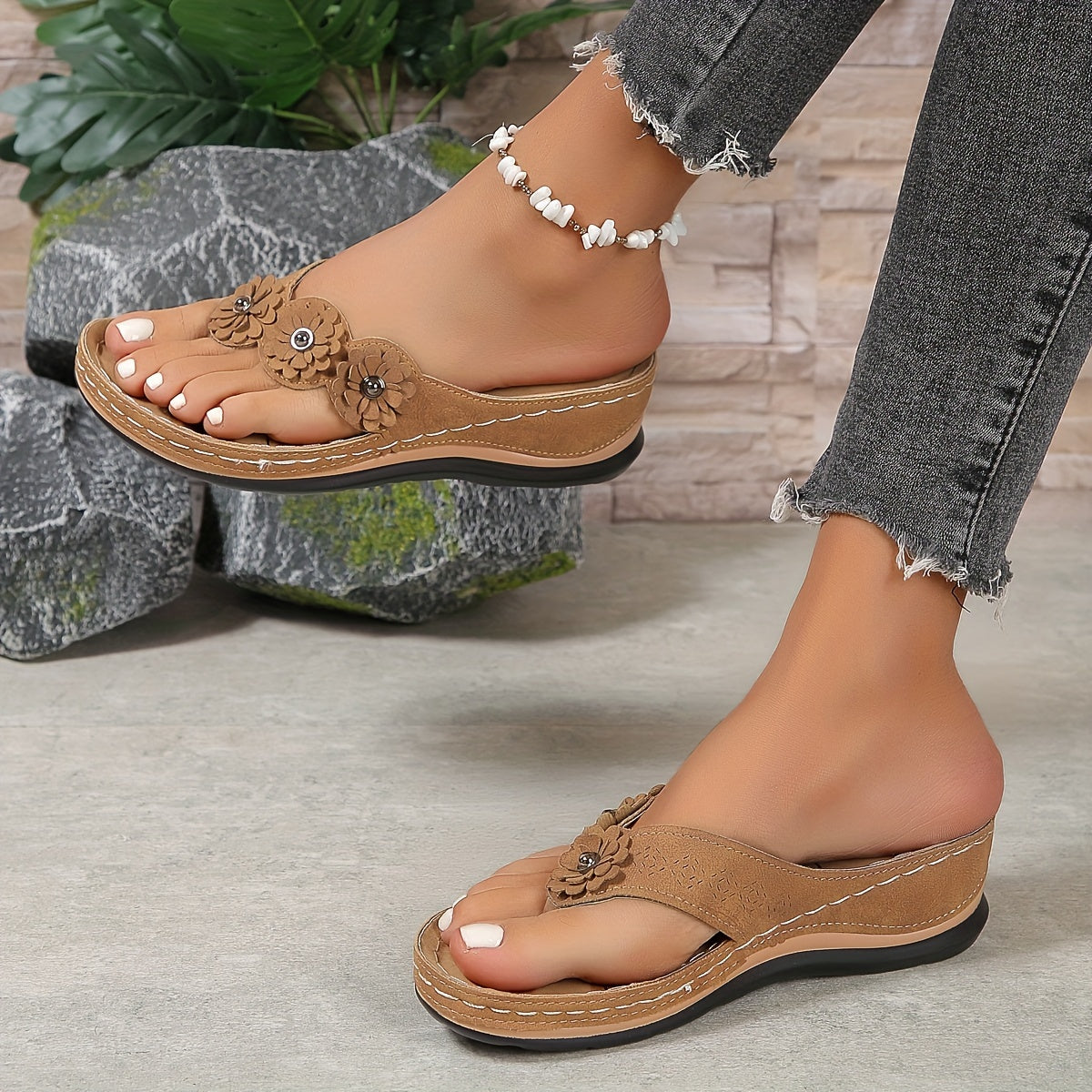 Damen Sommer-Slipper Zehensteg-Sandalen Robust Bequem