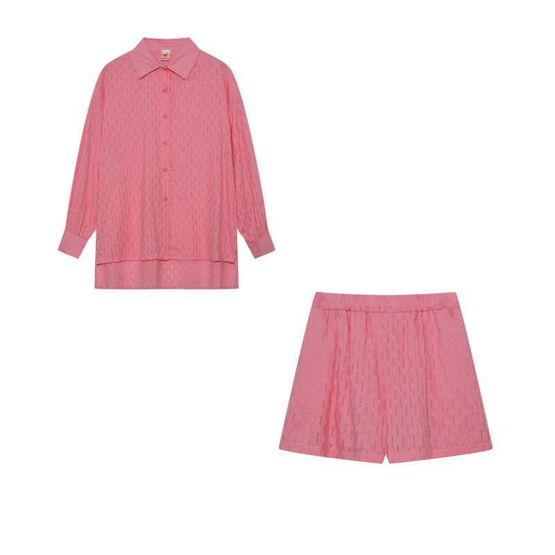 Damen Zweiteiler Oversize Baumwollmix Bluse und Shorts