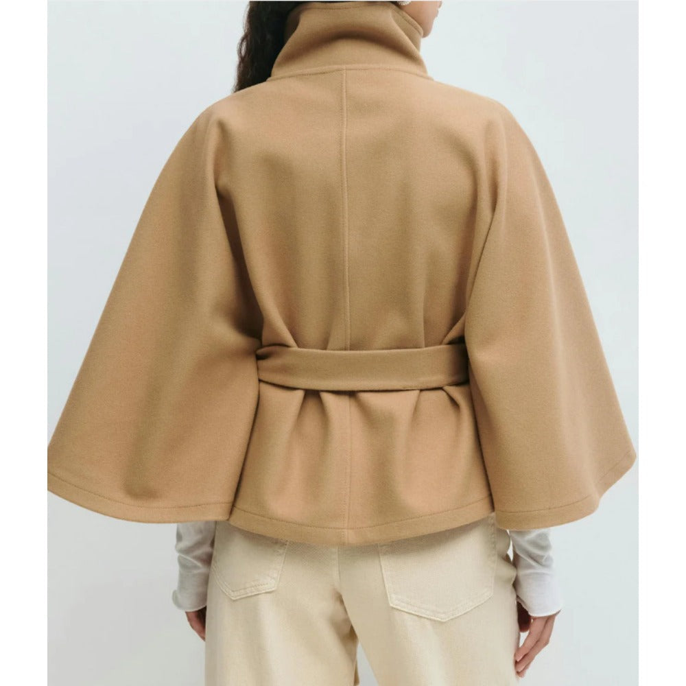Damen Gürtel-Cape-Mantel Hocher Kragen