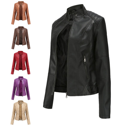 Claudia Damen Bikerjacke Stehkragen Leder