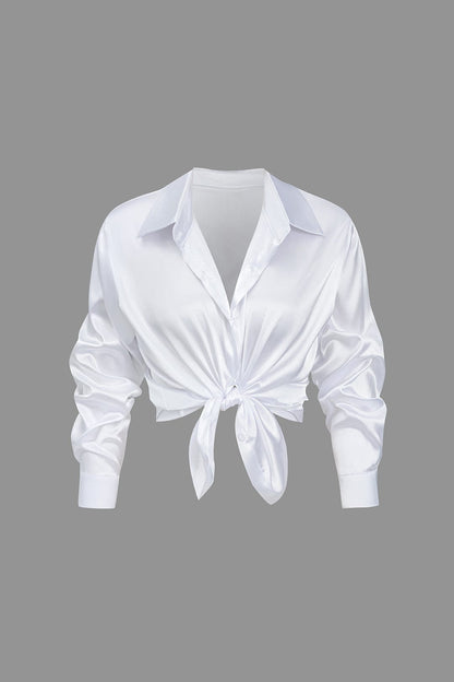 Elegante Damen Langarmbluse Seidiger Satin
