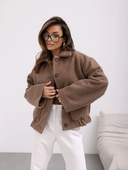 Damen Kurzjacke Große Taschen Stylisch Schwarz - Norvielle