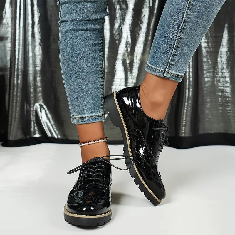 Damen Schnürschuhe Glänzend