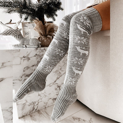 Weihnachtssocken Damen Lang Gestrickt Warm Überknie