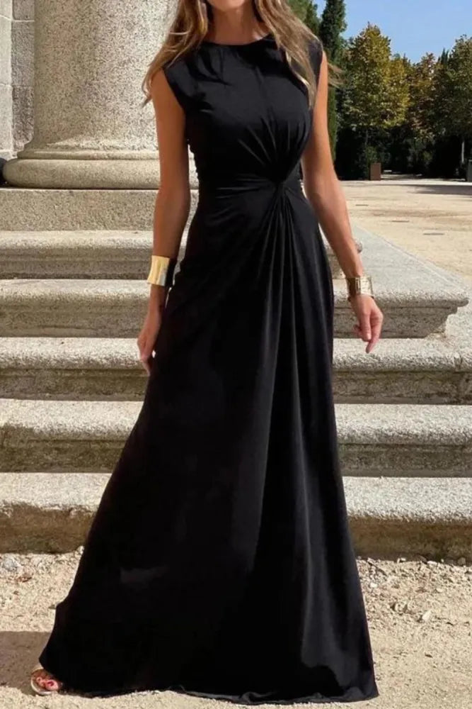 Damen Elegantes Maxikleid Langarm V-Ausschnitt Solide Farbe
