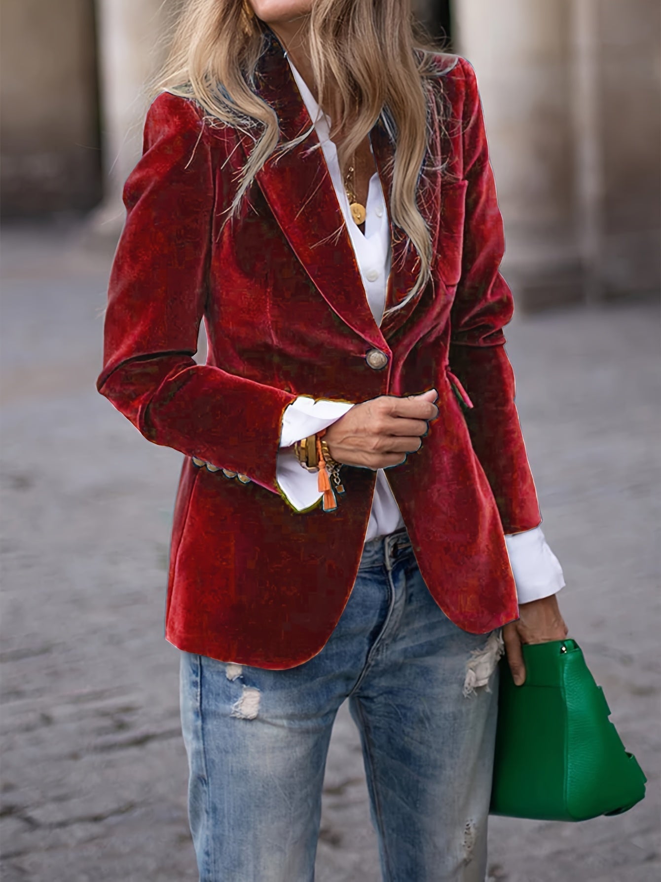 Damen Blazer Samt Optik Klassisch - Norvielle