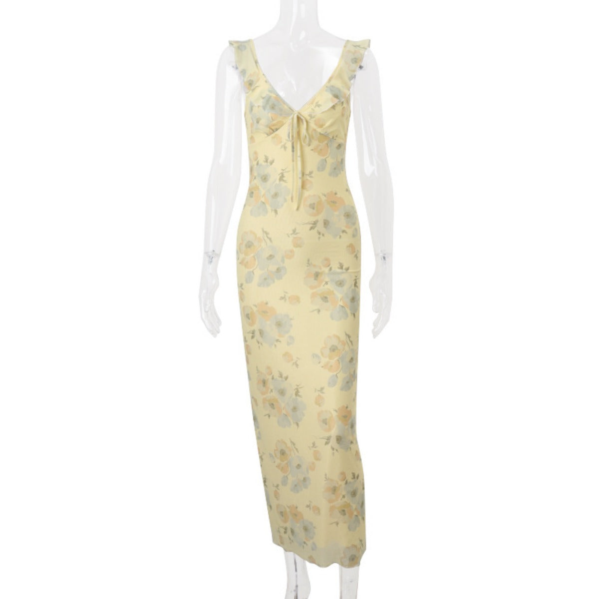 Norvielle Damen Strapskleid Schmal Geschnitten Vintage Bedruckt
