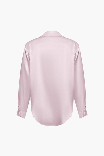 Elegante Damen Langarmbluse Seidiger Satin