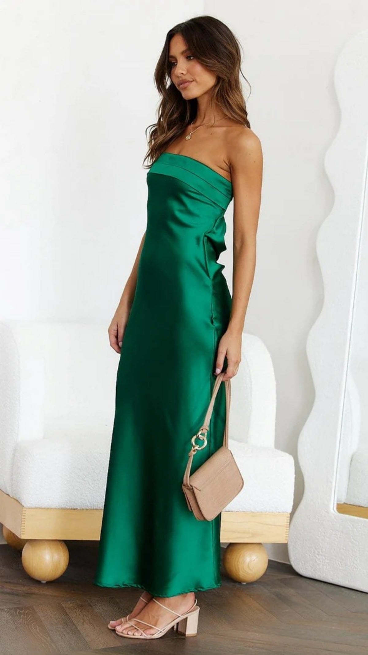 Satin Damen Schlauchtop-Kleid Rückenfrei Hohl