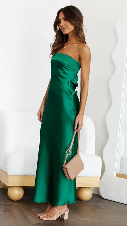 Satin Damen Schlauchtop-Kleid Rückenfrei Hohl