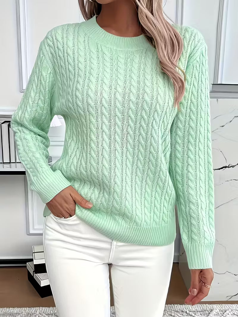 Damen Strickpullover Zopfmuster Winterbaumwolle Beige