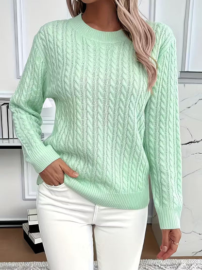 Damen Strickpullover Zopfmuster Winterbaumwolle Beige