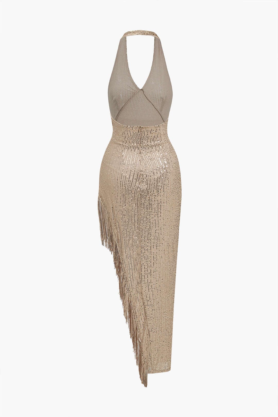 Damen Pailletten-Kleid mit Fransen und Neckholder Glamour