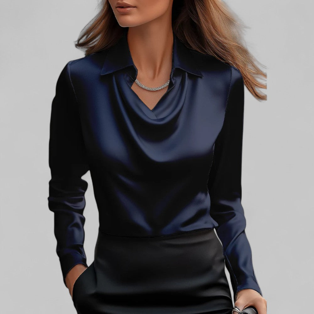 Damen Bluse Langärmlig Wasserfallausschnitt