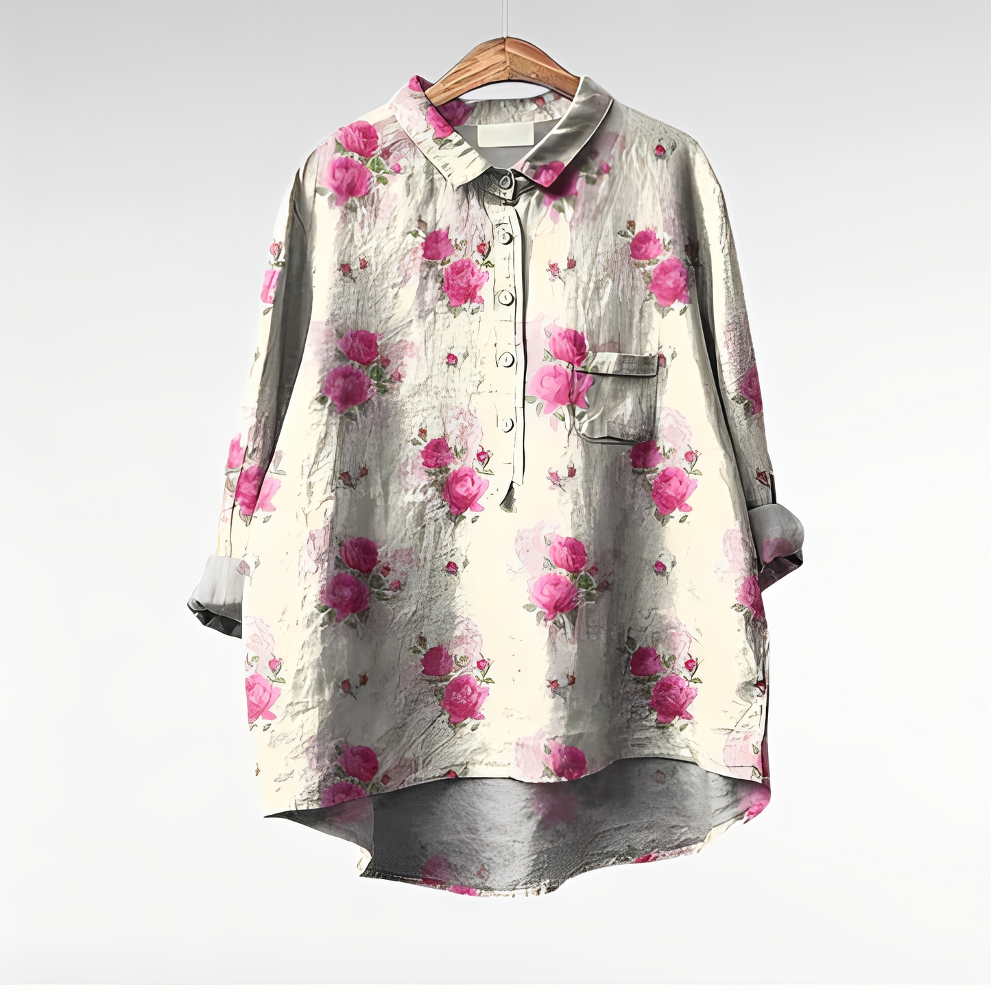 Damenbluse Blumenmuster Baumwolle Weiß - Norvielle