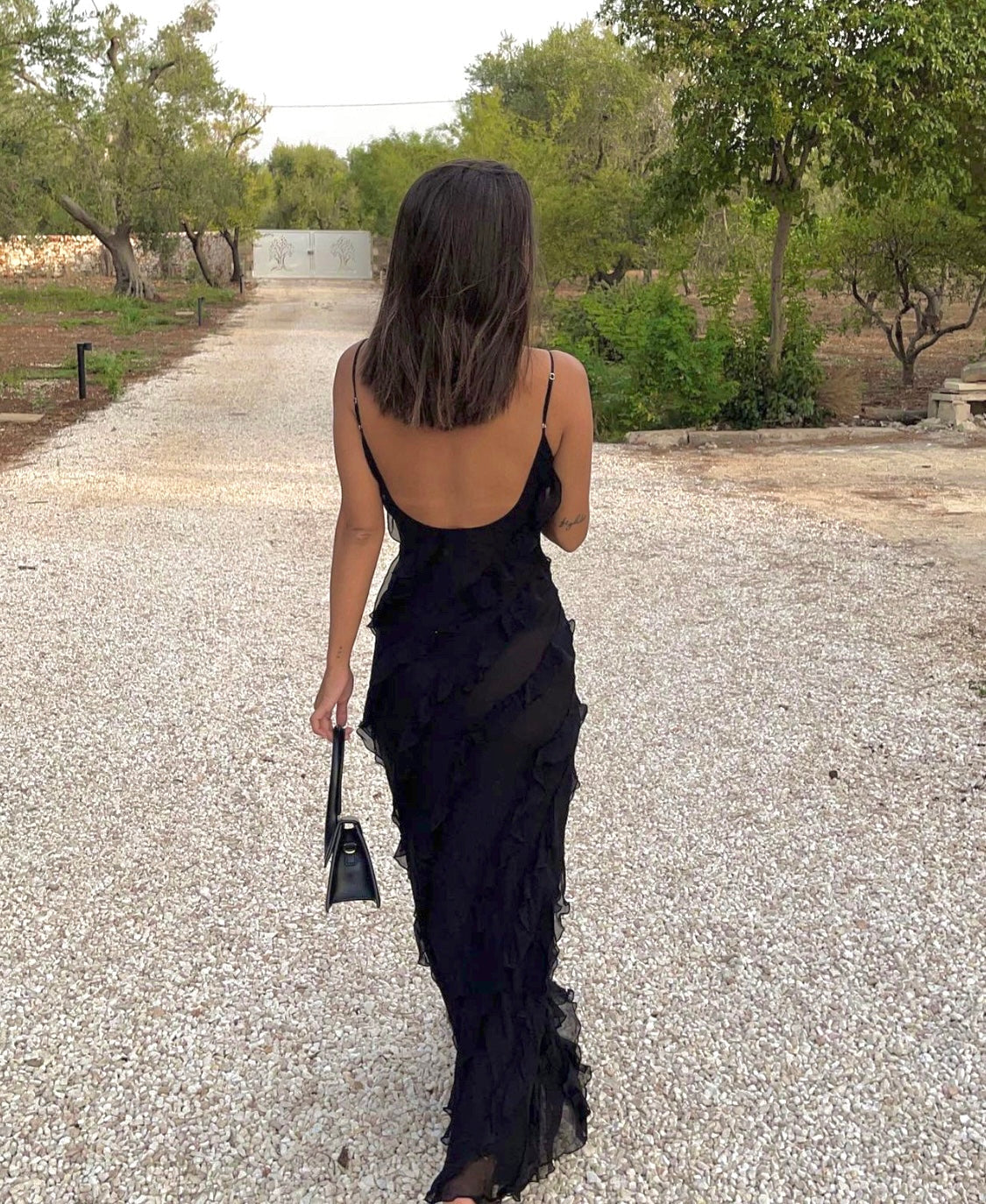 Damen Maxikleid Rüschen Abendkleid Spaghettiträger