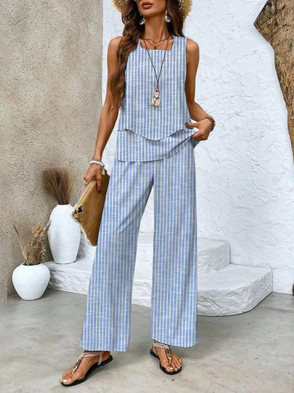Damen Zweiteiler Set Ärmelloses Weite Hose Sommerlook