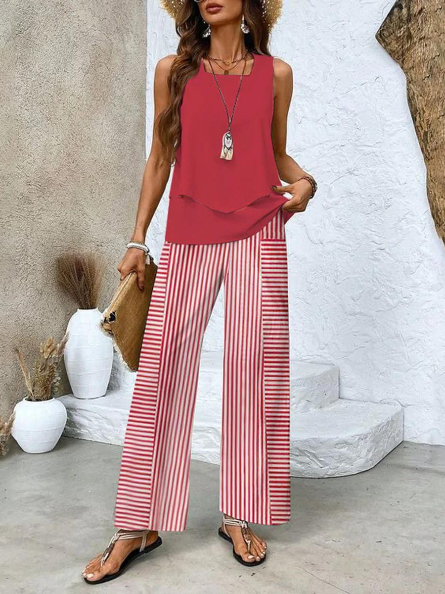 Damen Zweiteiler Set Ärmelloses Weite Hose Sommerlook