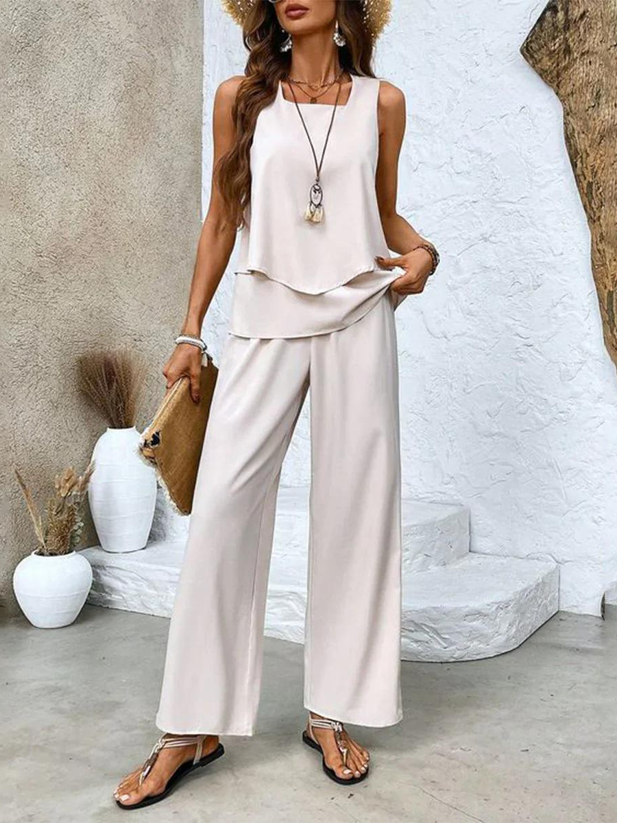 Damen Zweiteiler Set Ärmelloses Weite Hose Sommerlook