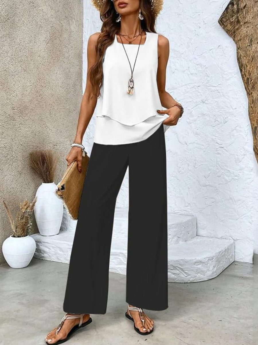 Damen Zweiteiler Set Ärmelloses Weite Hose Sommerlook