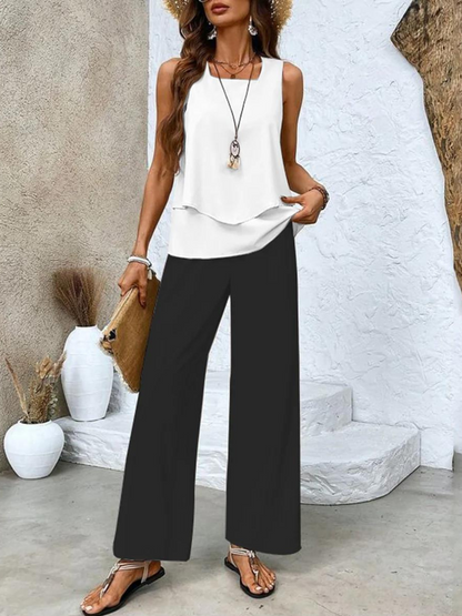 Damen Zweiteiler Set Ärmelloses Weite Hose Sommerlook