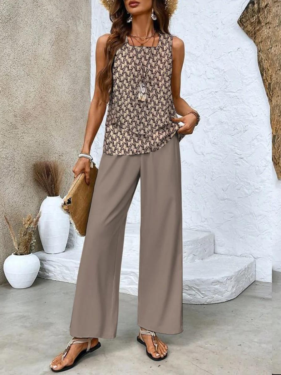 Damen Zweiteiler Set Ärmelloses Weite Hose Sommerlook