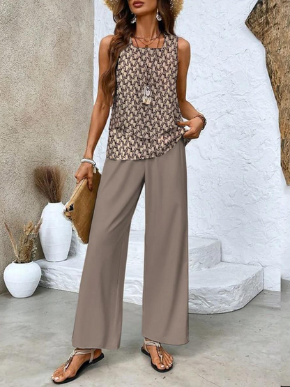 Damen Zweiteiler Set Ärmelloses Weite Hose Sommerlook