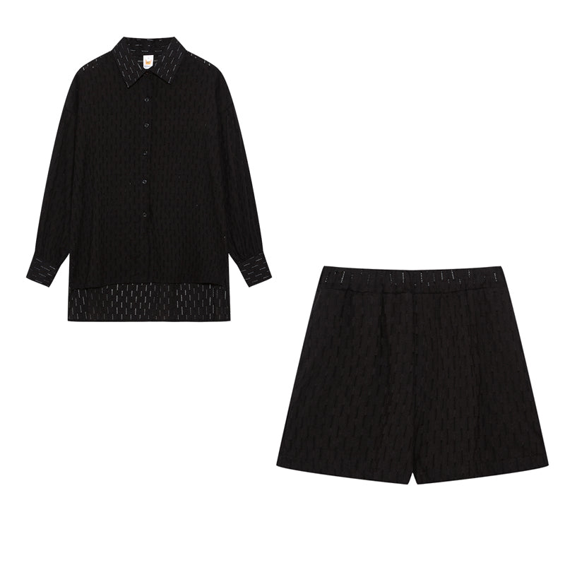 Damen Zweiteiler Oversize Baumwollmix Bluse und Shorts
