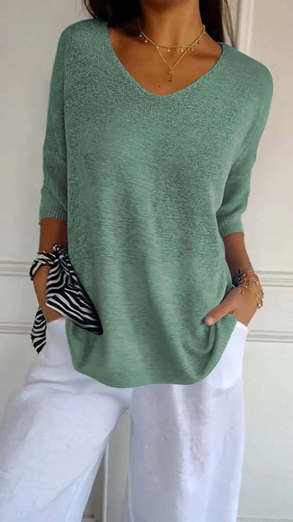 Norvielle Damen Pullover V-Ausschnitt Gestrickt