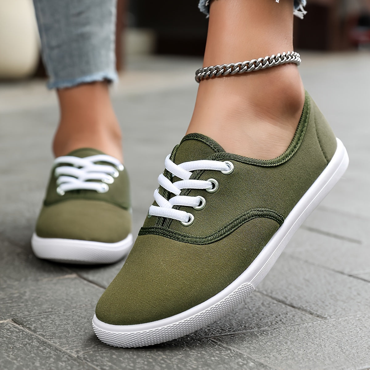 Norvielle Damen Canvas Schnürschuhe Bequem Niedrig Weiß
