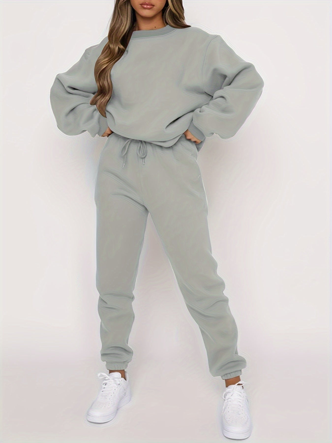 Damen Jogging Set Oversized Sweatshirt Hochtaillierte Jogger Weich