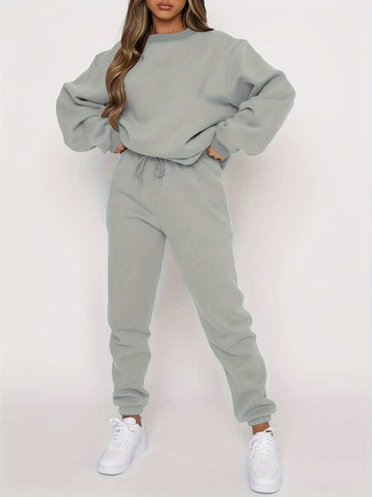 Damen Jogging Set Oversized Sweatshirt Hochtaillierte Jogger Weich
