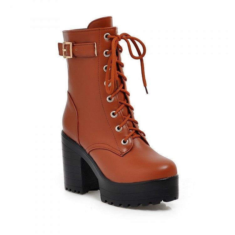 Norvielle Damen Stiefel Schnürung Leder