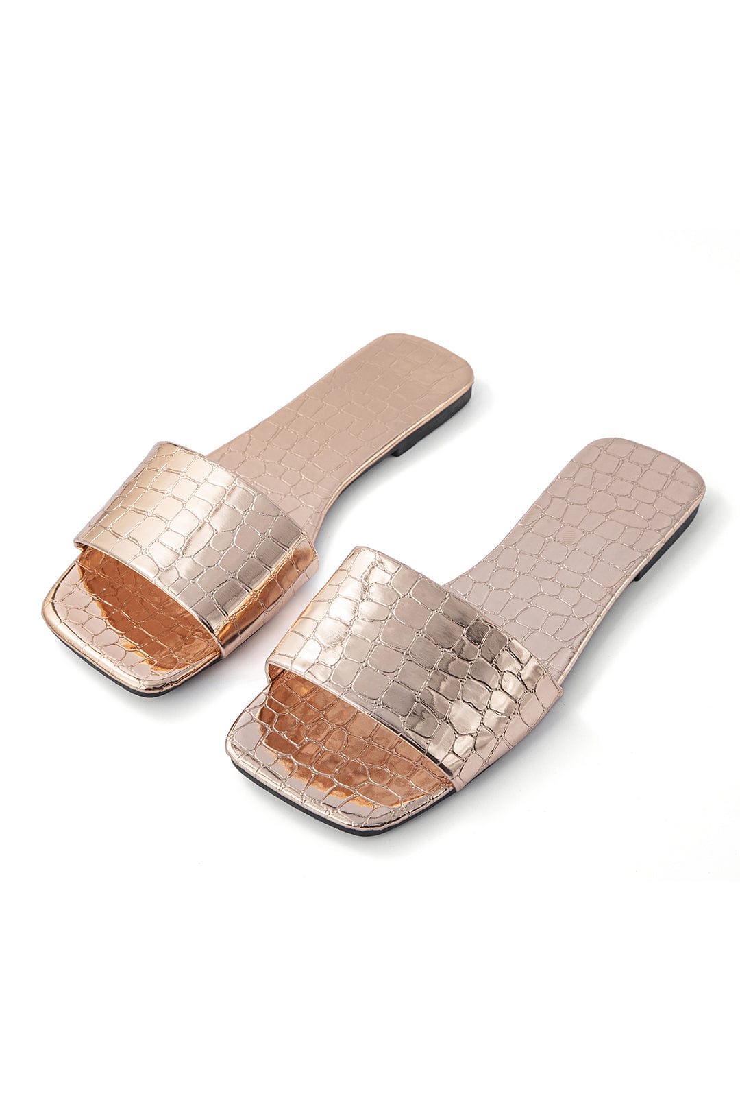Damen Slides Metallic Krokodil Leder Optik - Norvielle